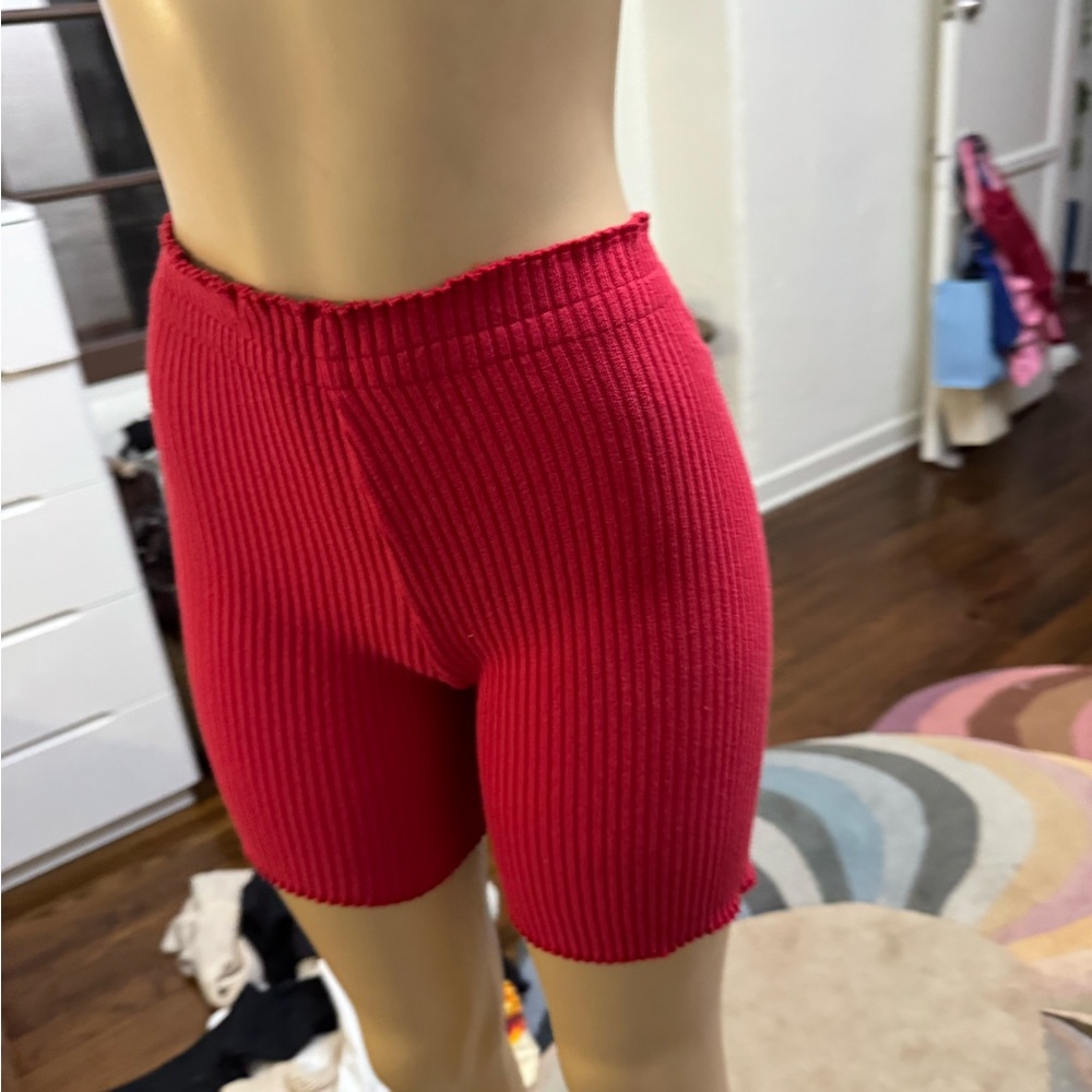 ARE YOU AM I Vibrant Red Knit Shorts